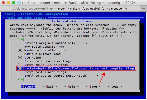 Crosstool-NG-PathAndMiscOptions-ExtraHostCompilerFlags-NoUnrollloops