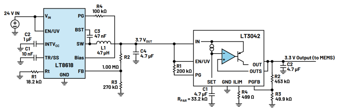 图5. 数字有线MEMS传感器的电源设计